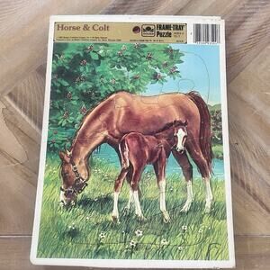 Golden Puzzle Frame‎ Tray Horse & Colt 12 Western Publishing 1983 VTG Farm Toy